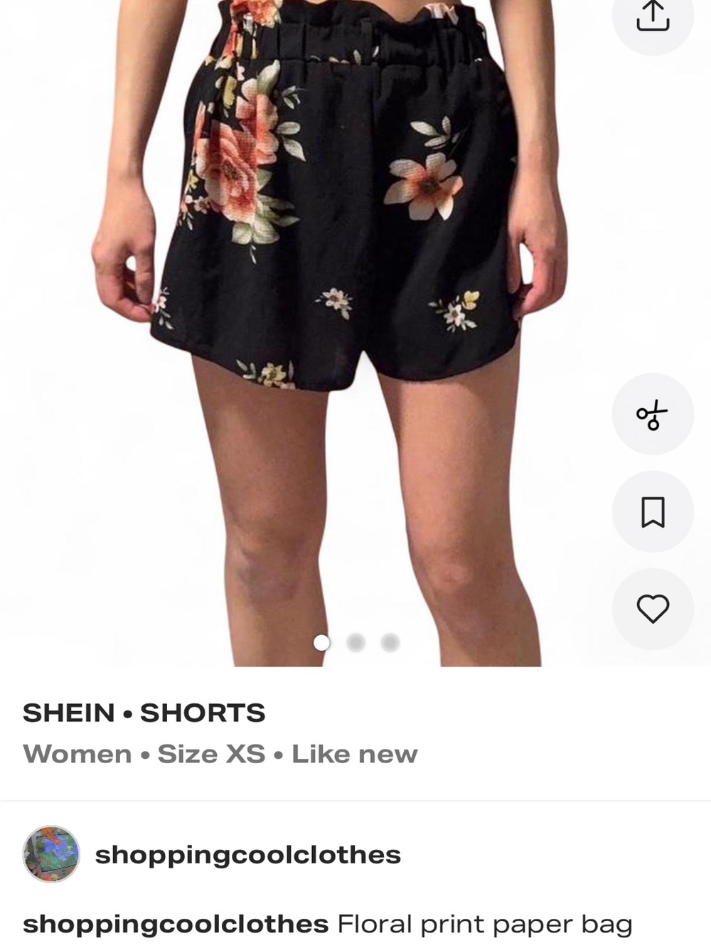 SHEIN Black Floral Paperbag Waist Shorts with Peach Blooms